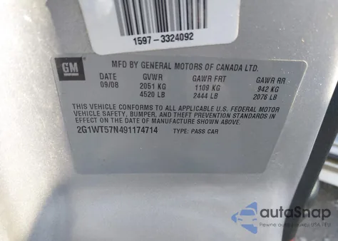 2009 Chevrolet Impala Lt z USA, uszkodzony, nr VIN 2G1WT57N491174714